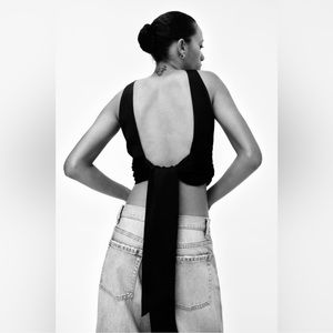 NWT Zara Black Open Back Satin Effect Top Wrap/Tie